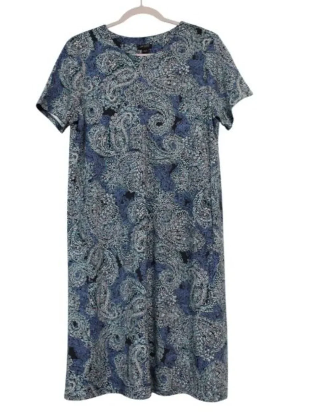 J Jill Wearever Collection Dress Medium Paisley Stretch Knit Knee Length Pockets - Picture 1 of 13